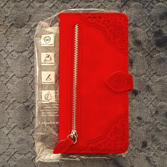 Samsung Red Cell Phone Case Wallet Western Style NWOT - Picture 1 of 5
